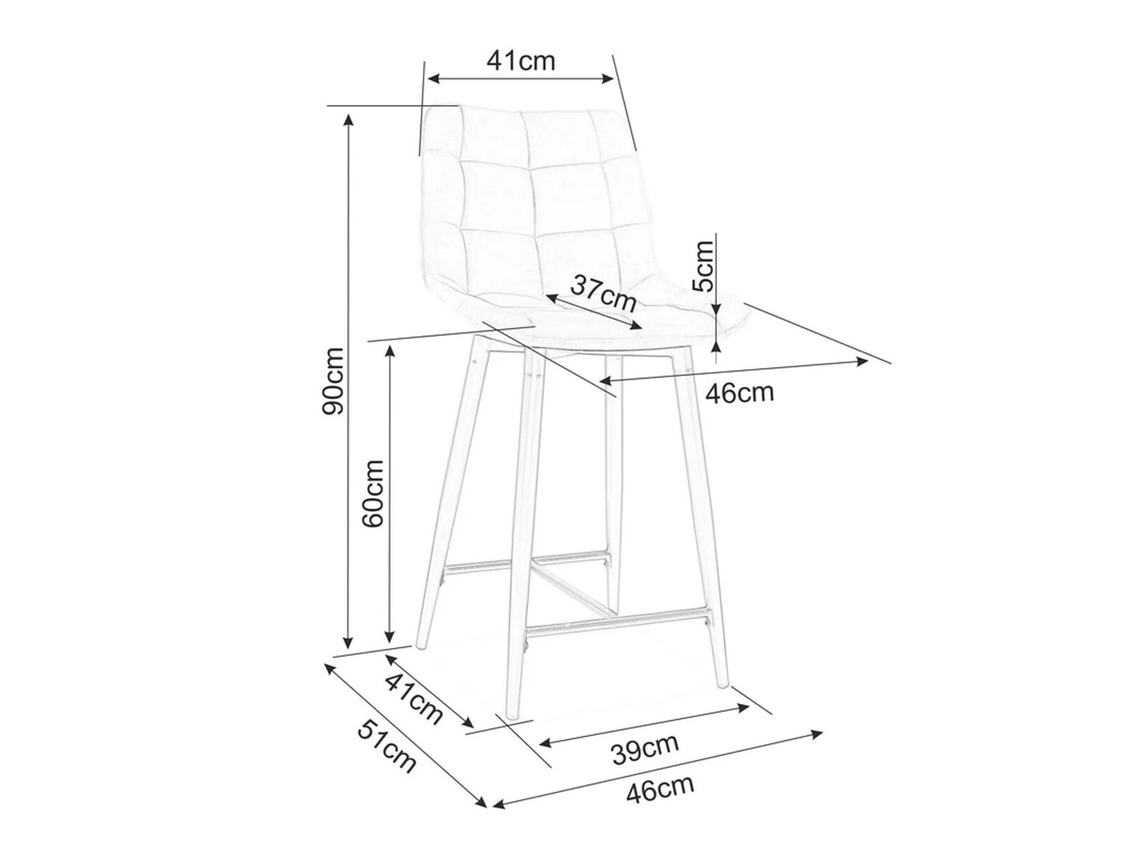 Srednje visok barski stol Detroit 393 (Črna)
