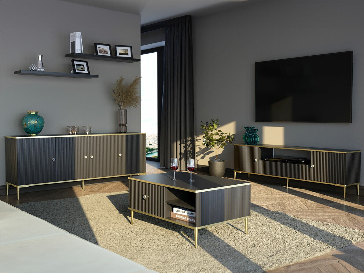 Komplet za dnevno sobo Romciro 103 (Črna + Zlata)