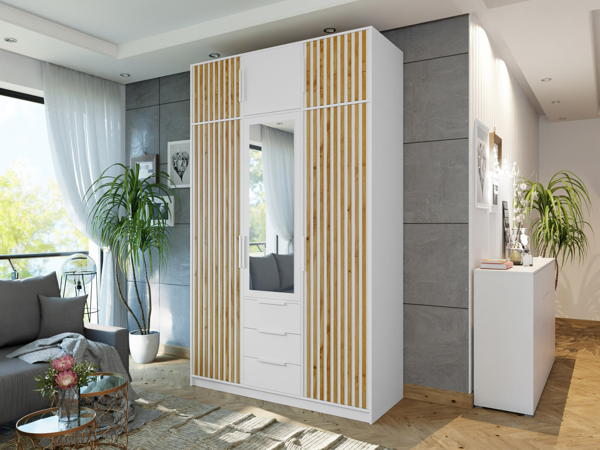 Garderobna omara Collis I (Bela + Wotan hrast)