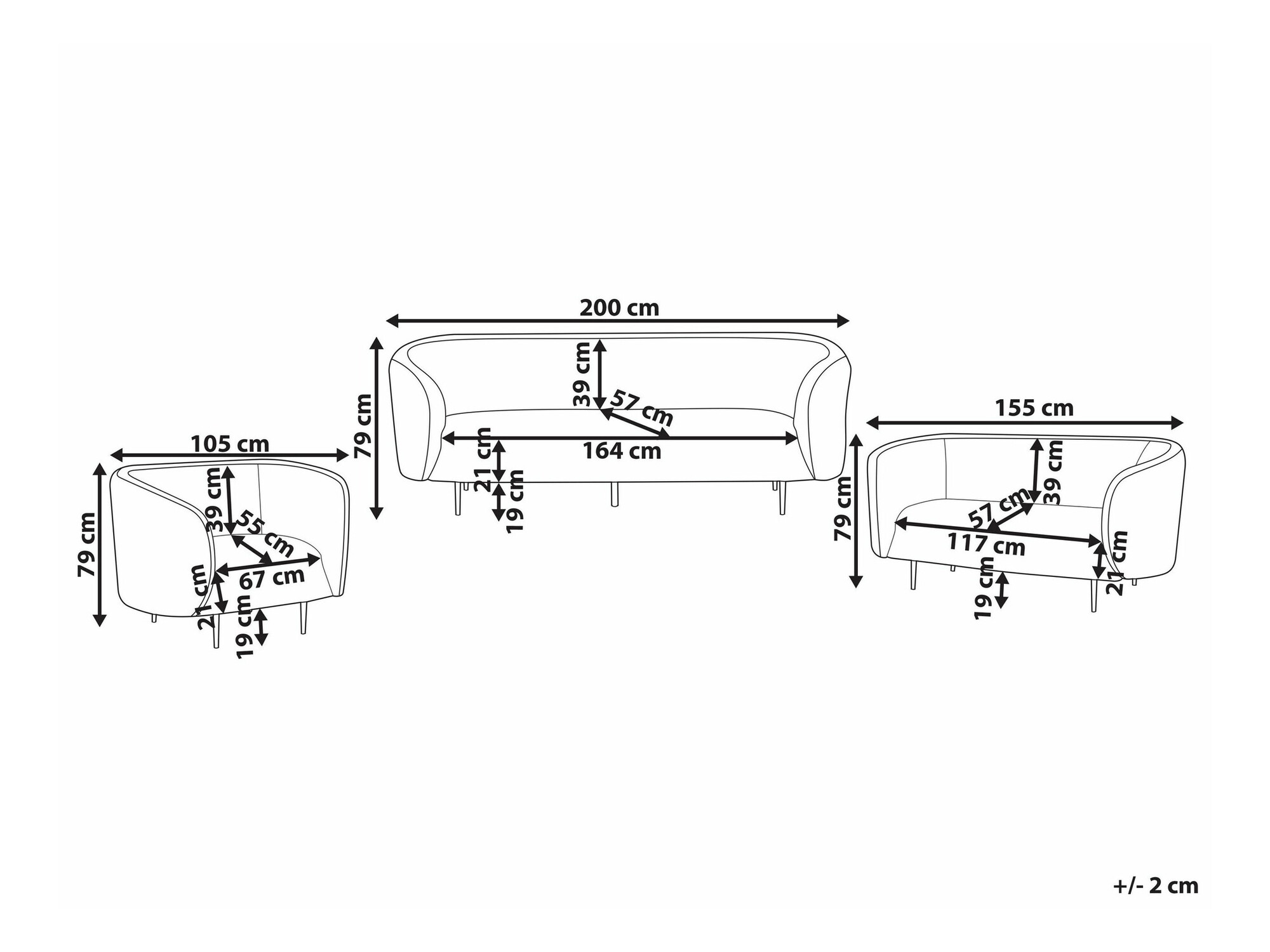 Komplet oblazinjenega pohištva Berwyn 2049 (Črna)