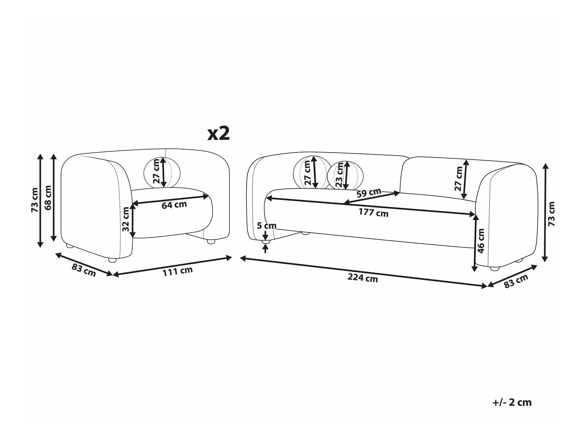 Komplet oblazinjenega pohištva Veselme 106 (Svetlo siva)