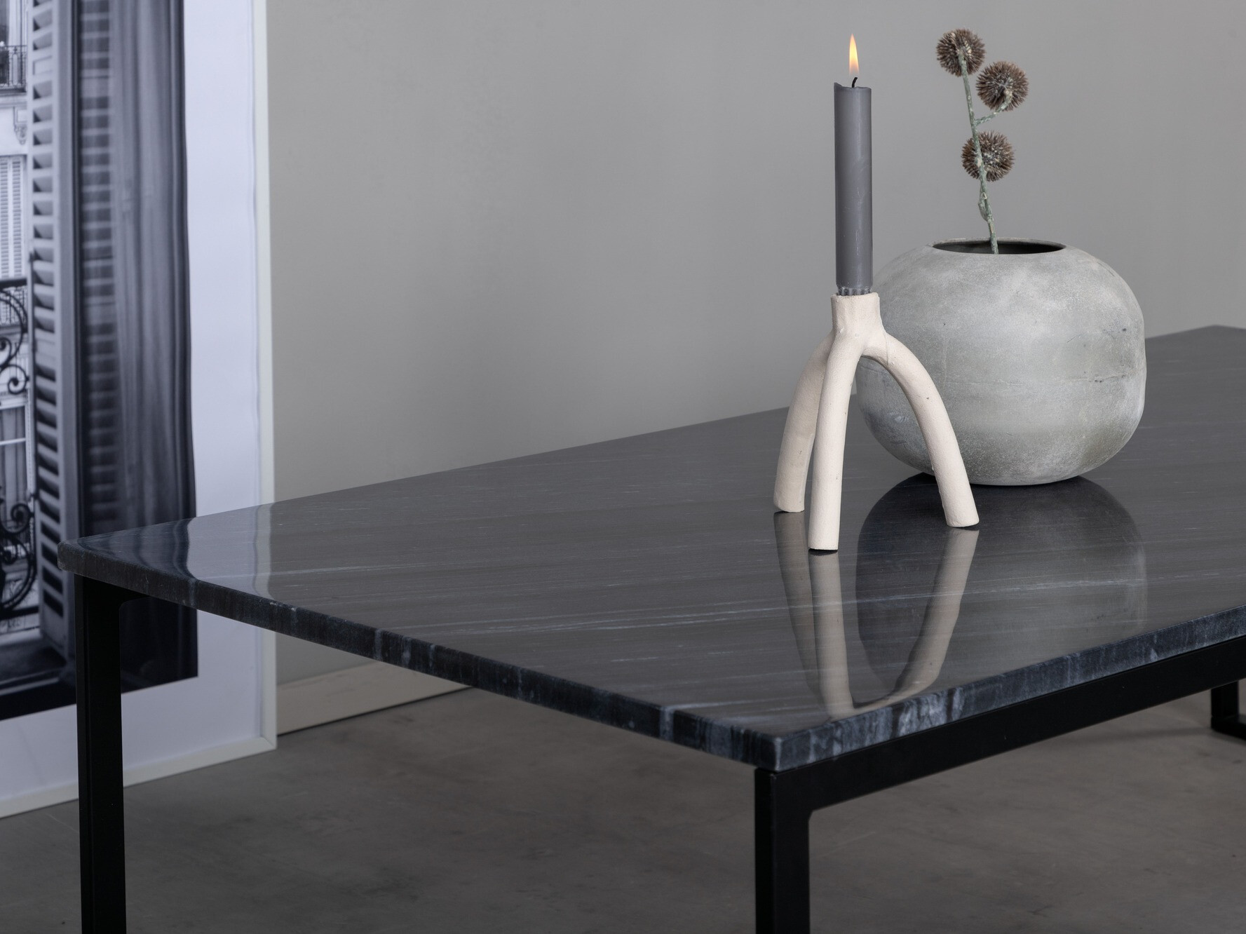 Klubska mizica Dallas 179 (Sivi marmor + Črna)