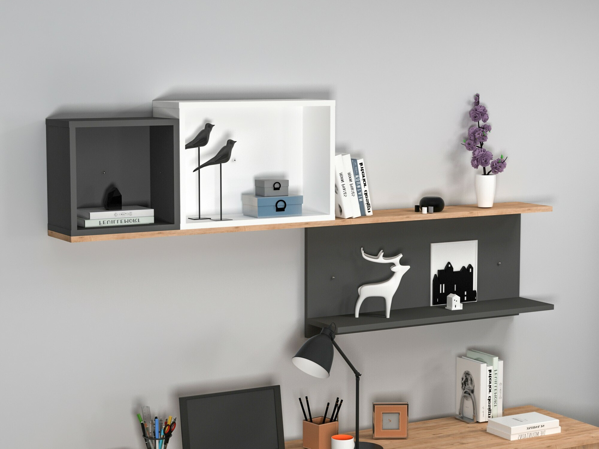 Stenska polica Kailua 2184 (Bela + Antracit + Bor)