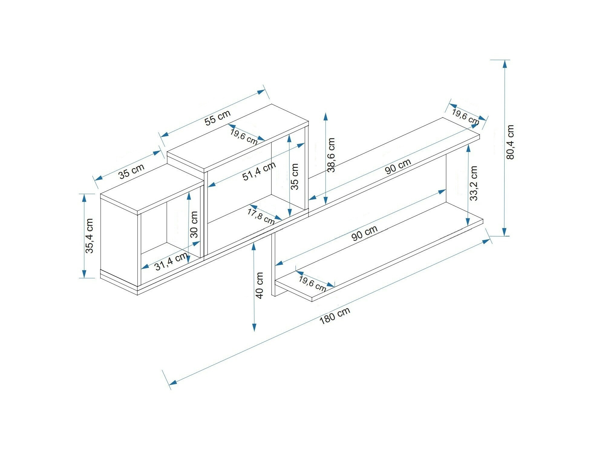 Stenska polica Kailua 2184 (Bela + Antracit + Bor)