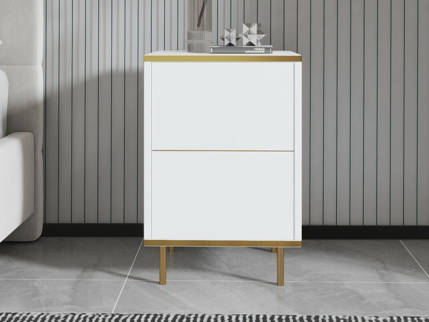 Nočna omarica Kailua 2575 (Bela + Zlata)