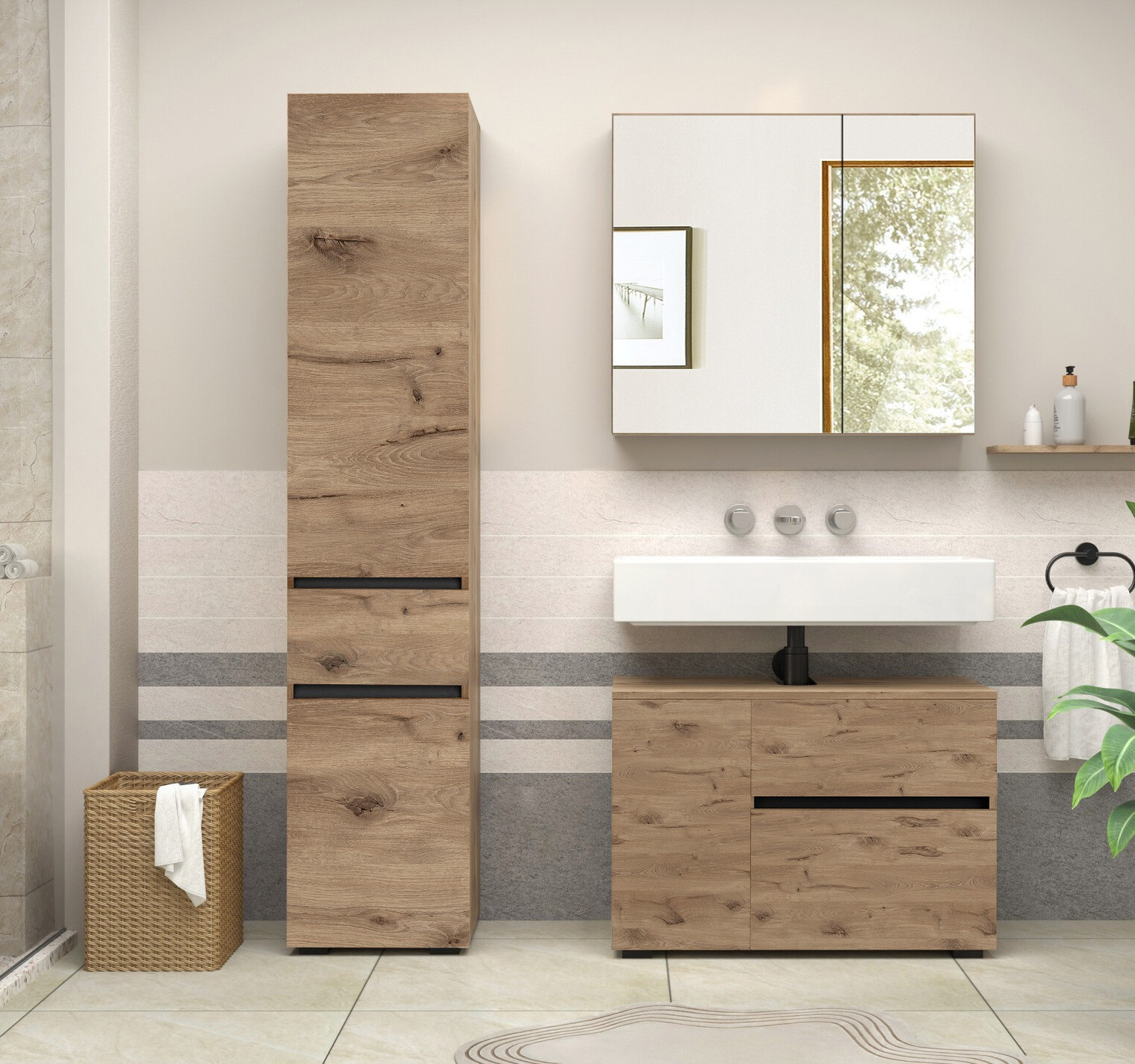 Viseča kopalniška omarica za umivalnik Soncamu 107 (Hrast)