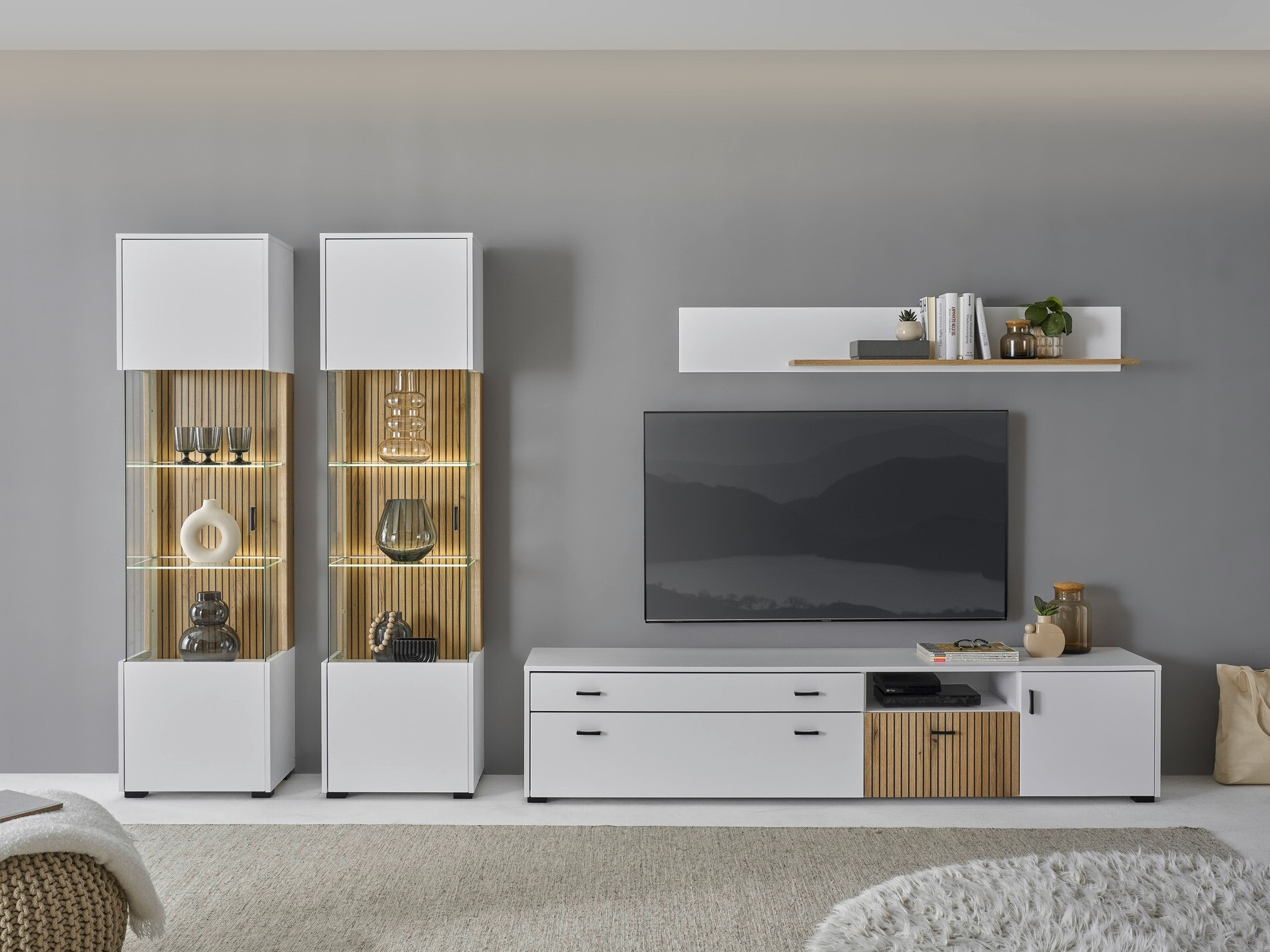 Komplet za dnevno sobo Belmelu 117 (Bela + Hrast)