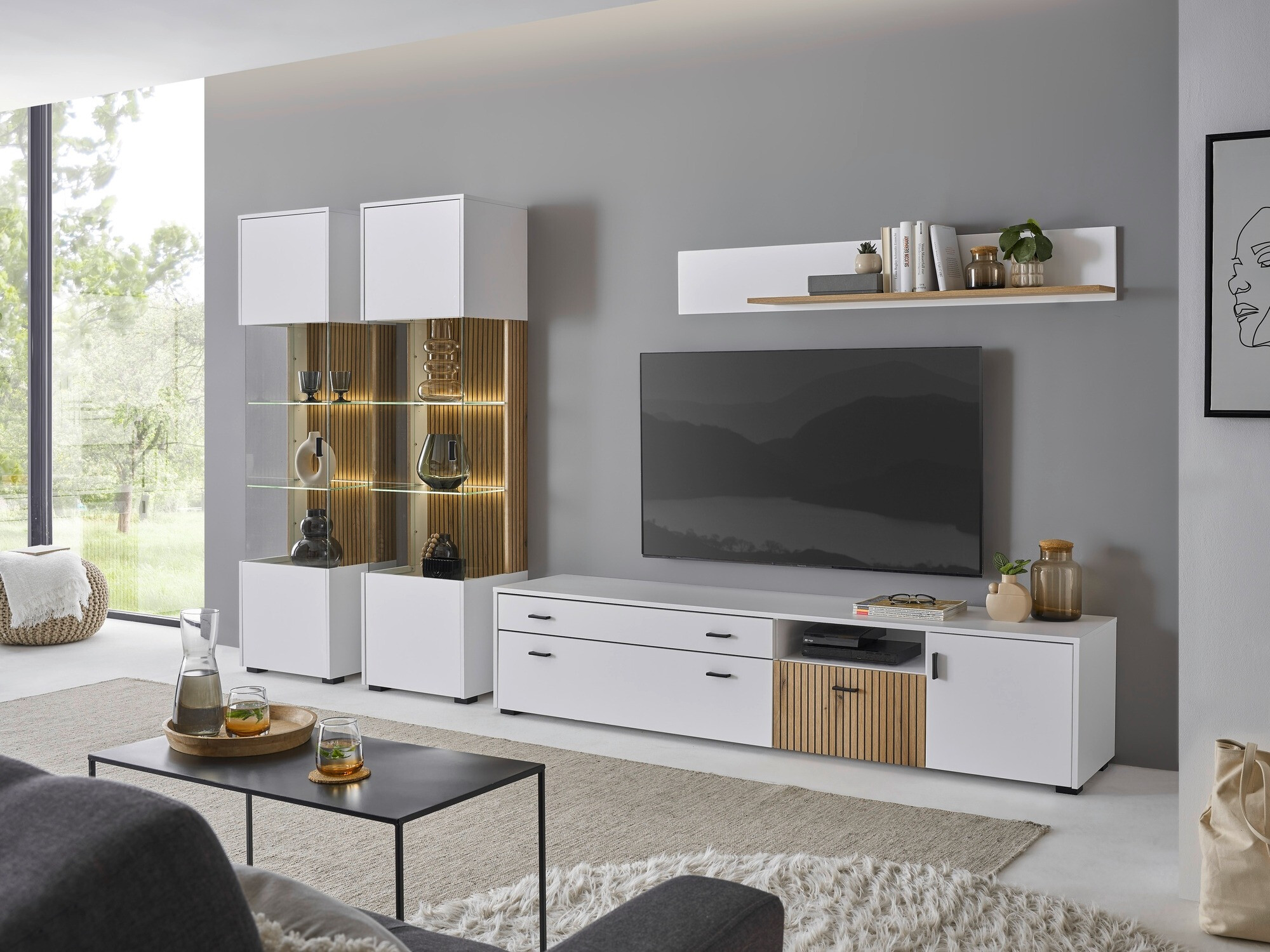 Komplet za dnevno sobo Belmelu 117 (Bela + Hrast)