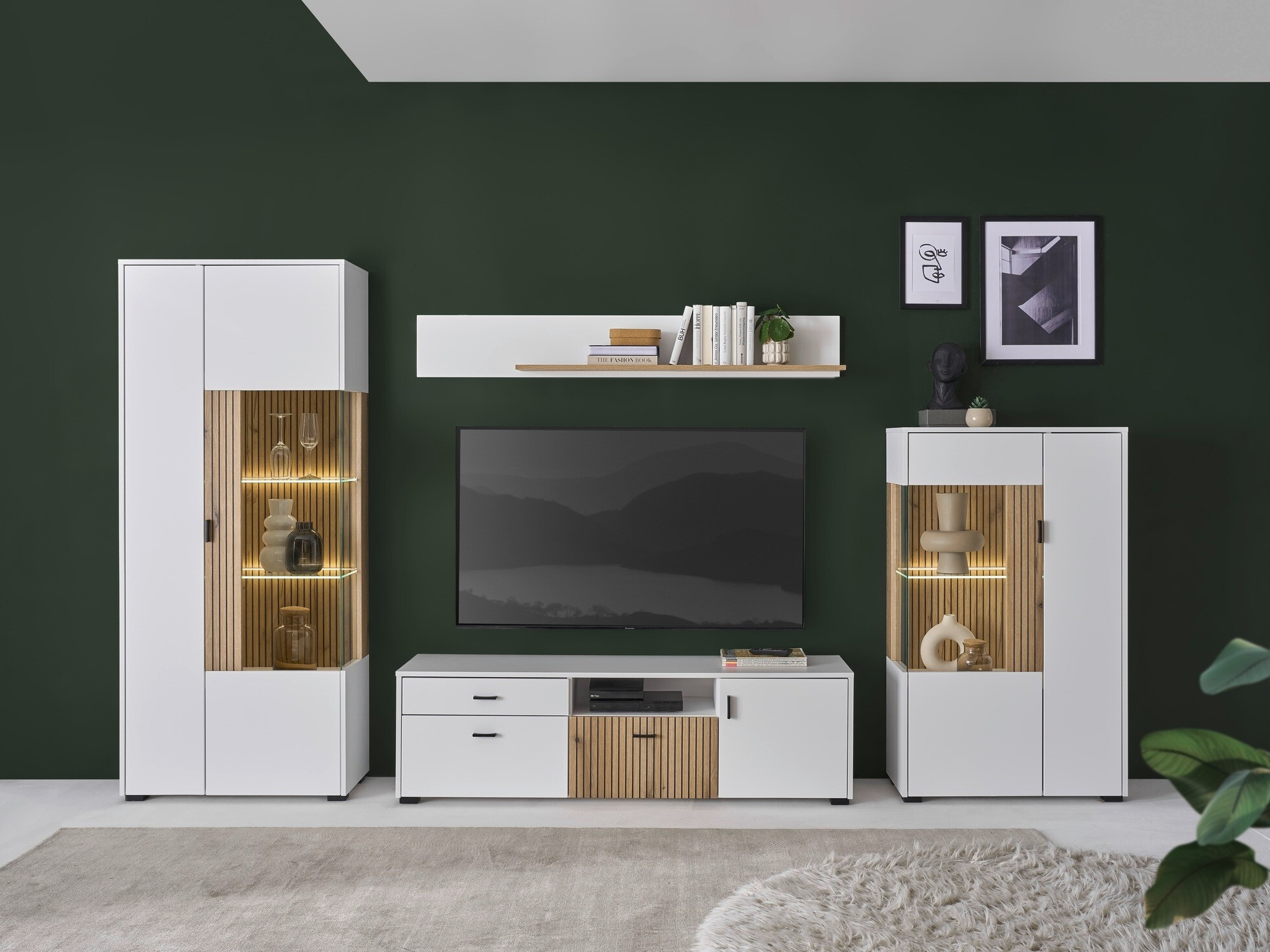 Komplet za dnevno sobo Belmelu 118 (Bela + Hrast)