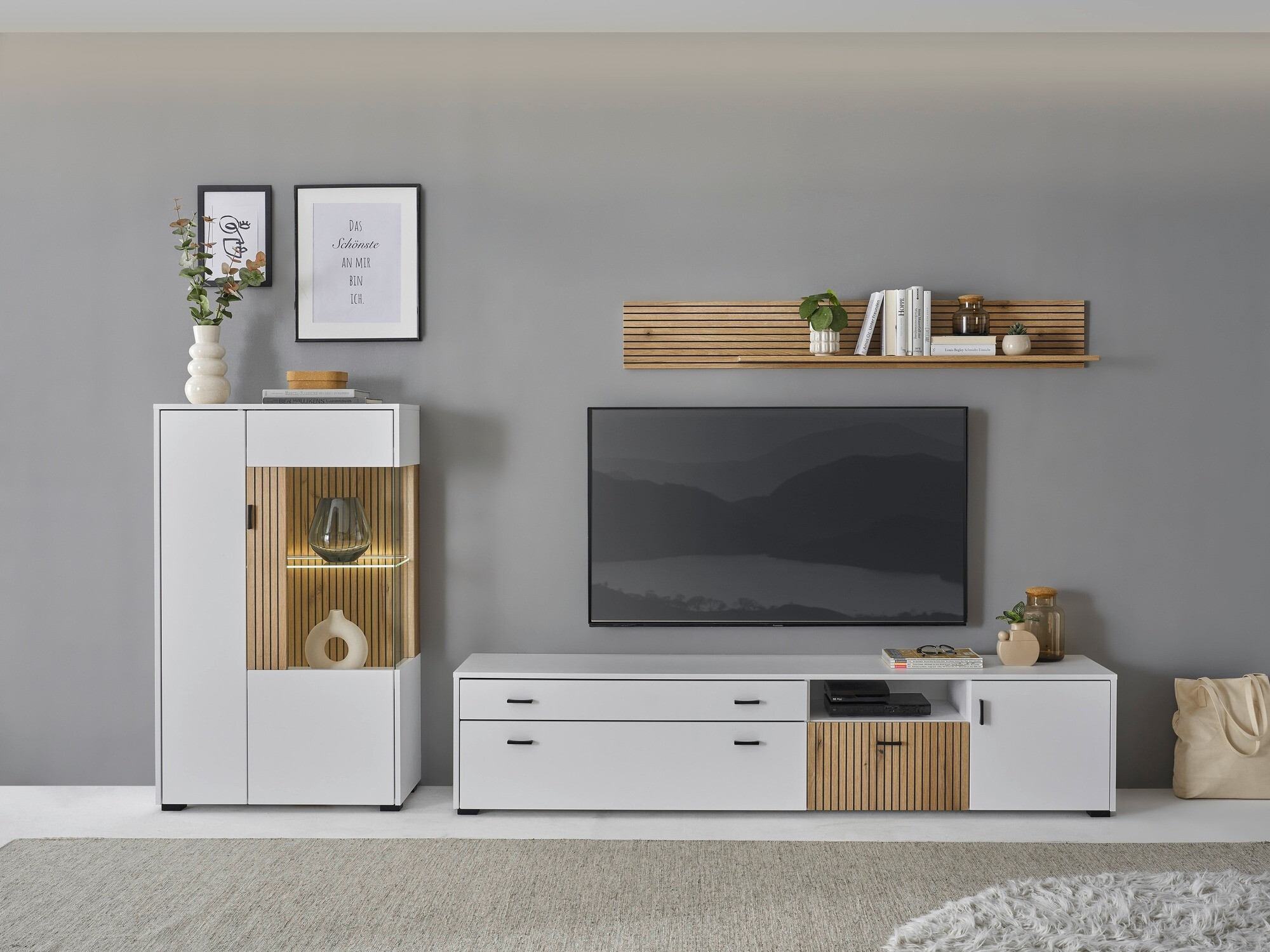 Komplet za dnevno sobo Belmelu 119 (Bela + Hrast)