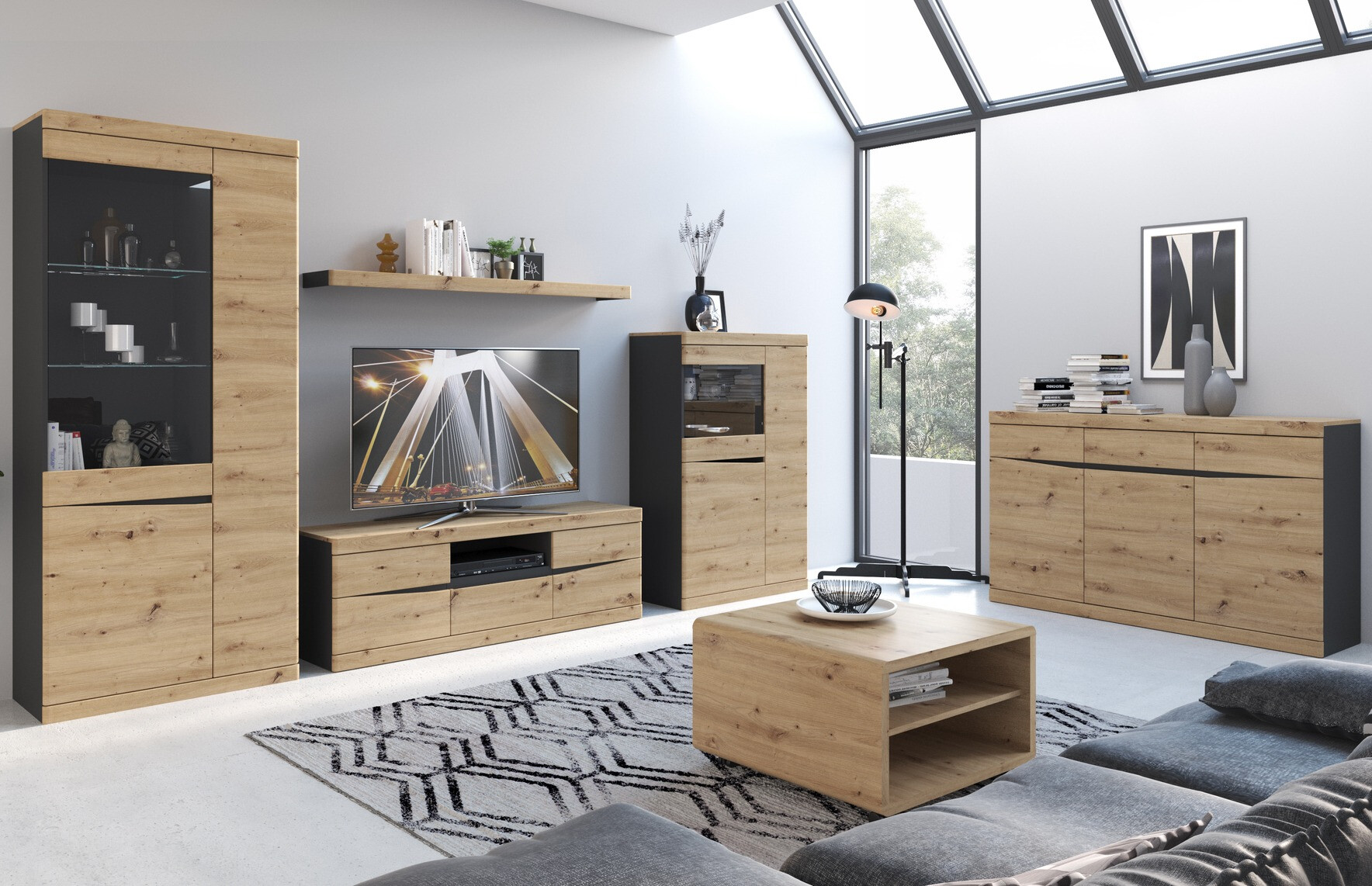 TV-omarica Venlori 121 (Antracit + Artisan hrast)