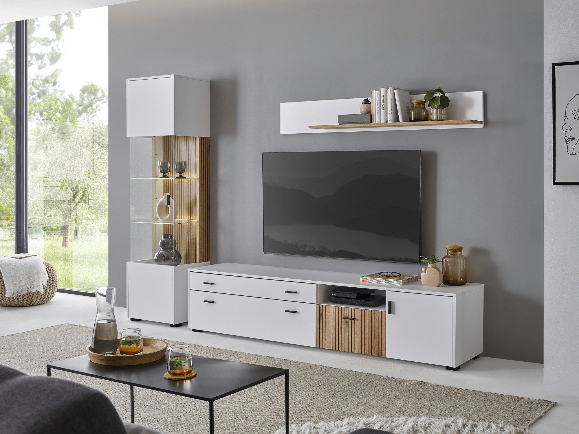 Komplet za dnevno sobo Belmelu 121 (Bela + Hrast)