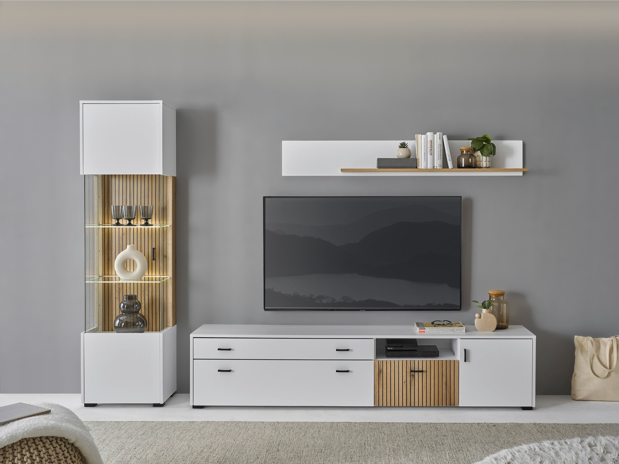 Komplet za dnevno sobo Belmelu 121 (Bela + Hrast)