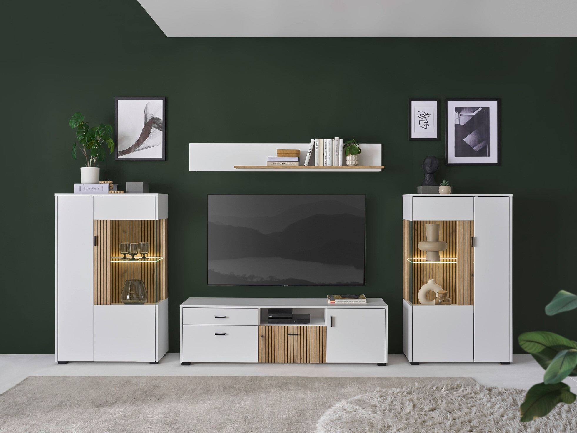 Komplet za dnevno sobo Belmelu 122 (Bela + Hrast)