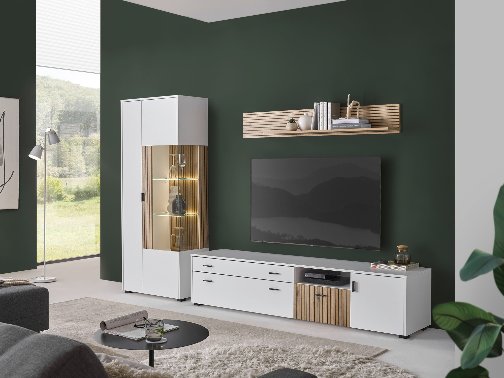 Komplet za dnevno sobo Belmelu 123 (Bela + Hrast)