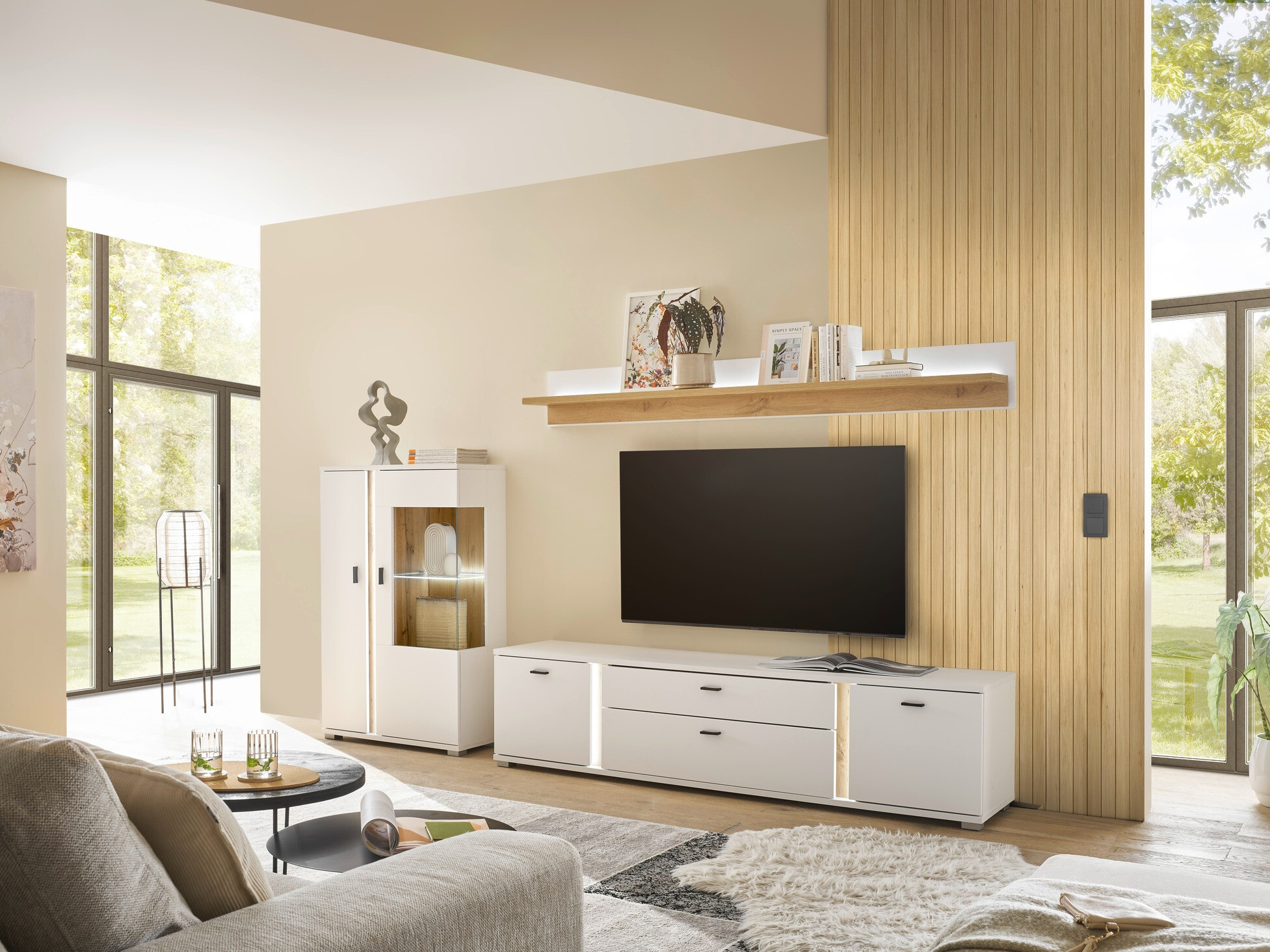 Komplet za dnevno sobo Avimavi 114 (Bela + Wotan hrast)