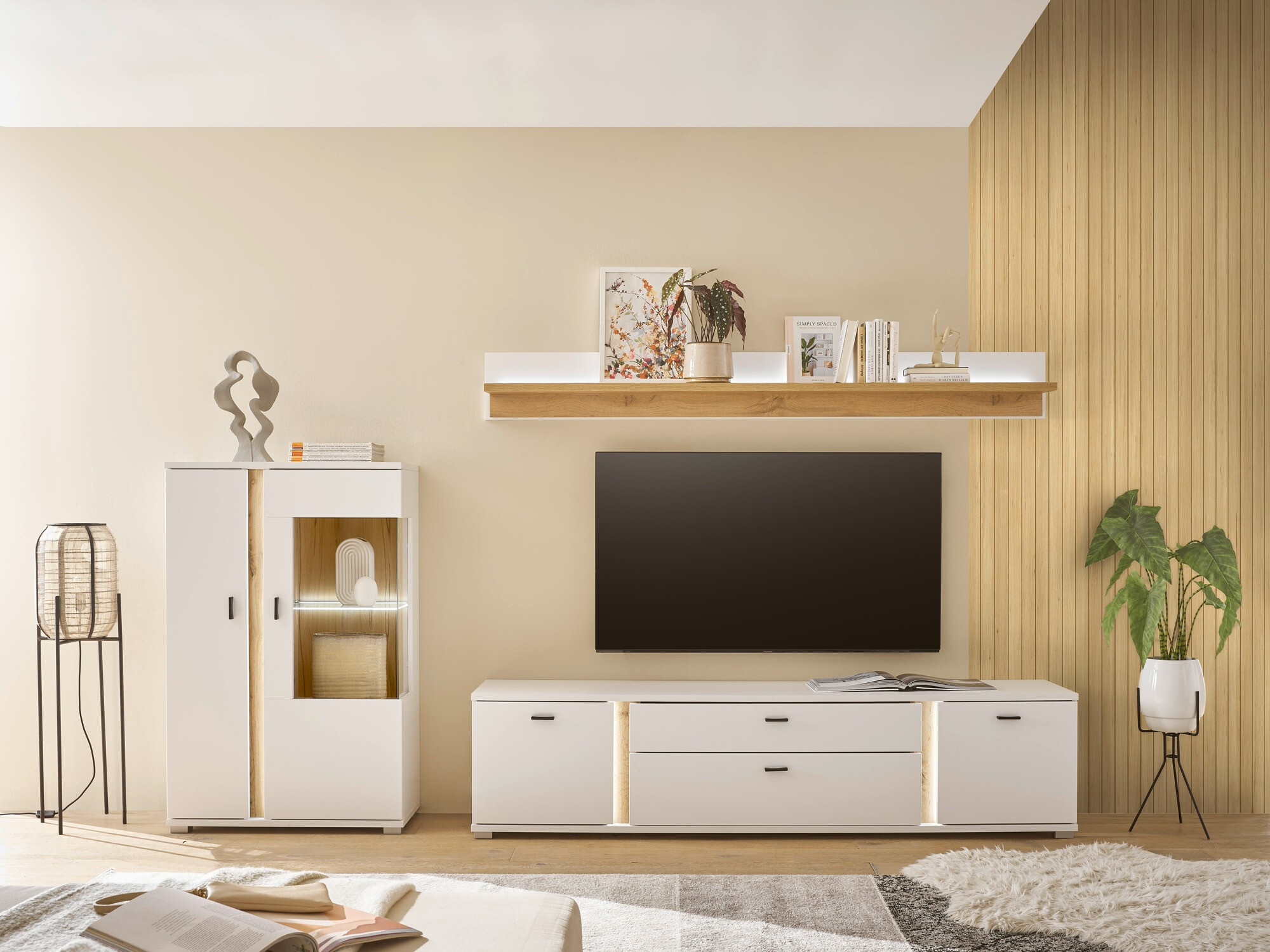 Komplet za dnevno sobo Avimavi 114 (Bela + Wotan hrast)