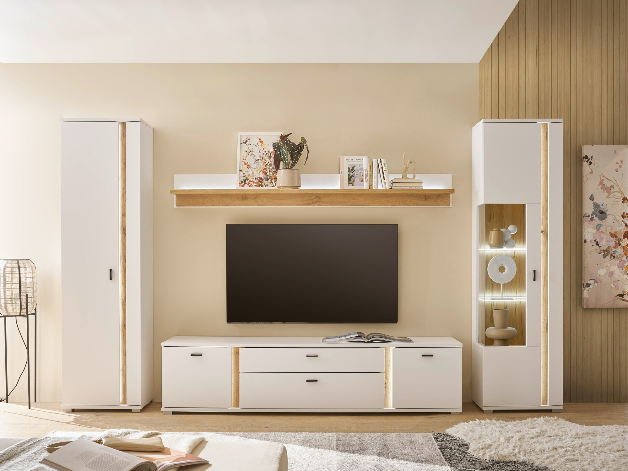 Komplet za dnevno sobo Avimavi 118 (Bela + Wotan hrast)