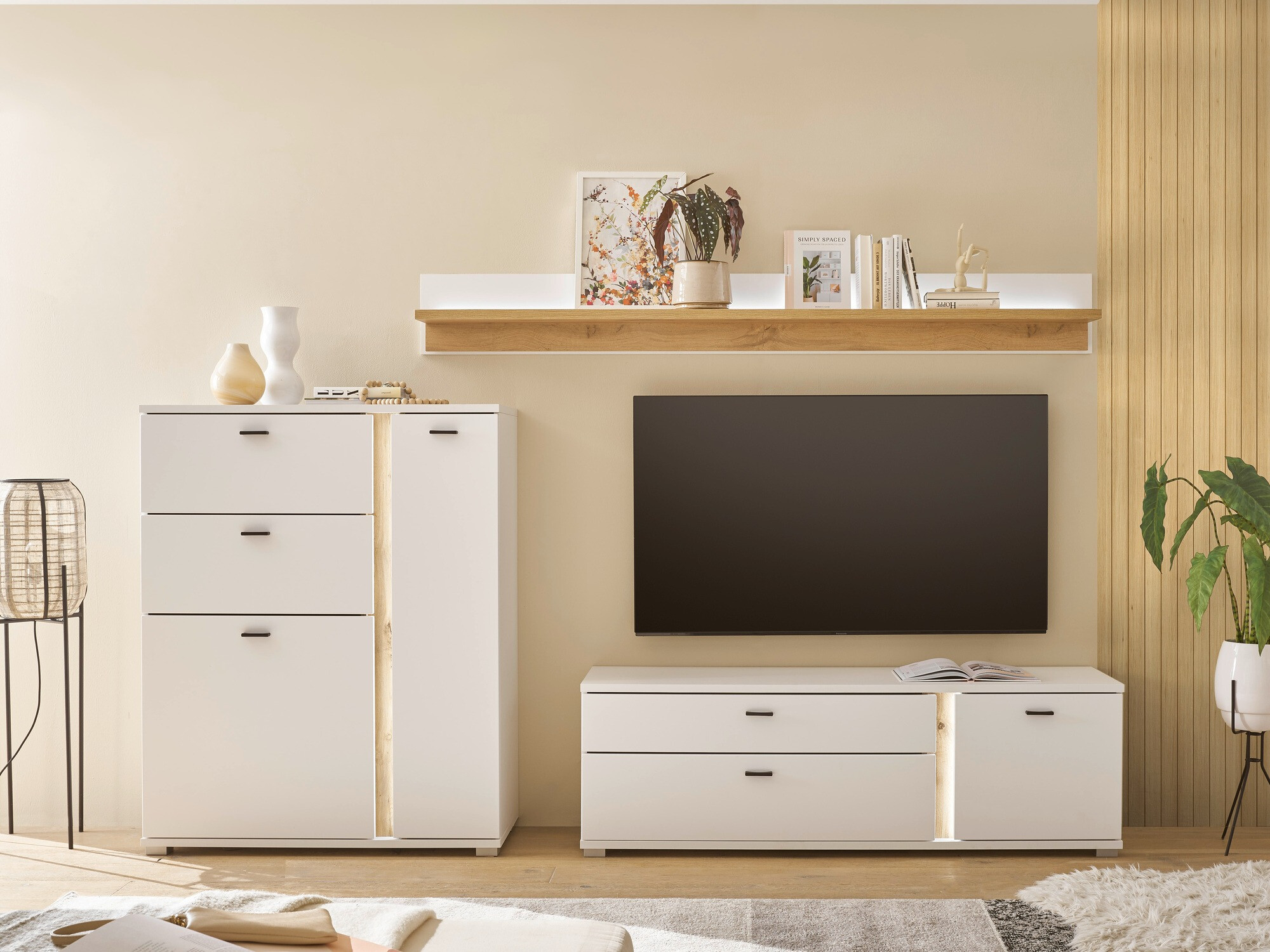 Komplet za dnevno sobo Avimavi 119 (Bela + Wotan hrast)