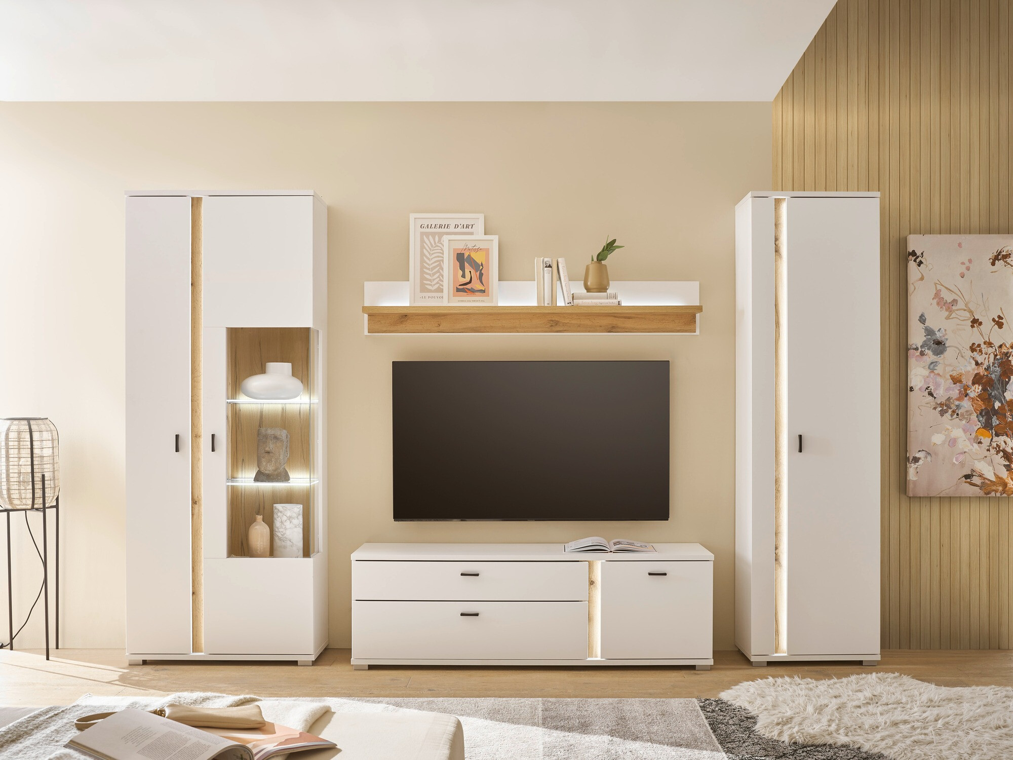 Stenska polica Avimavi 110 (Bela + Wotan hrast)