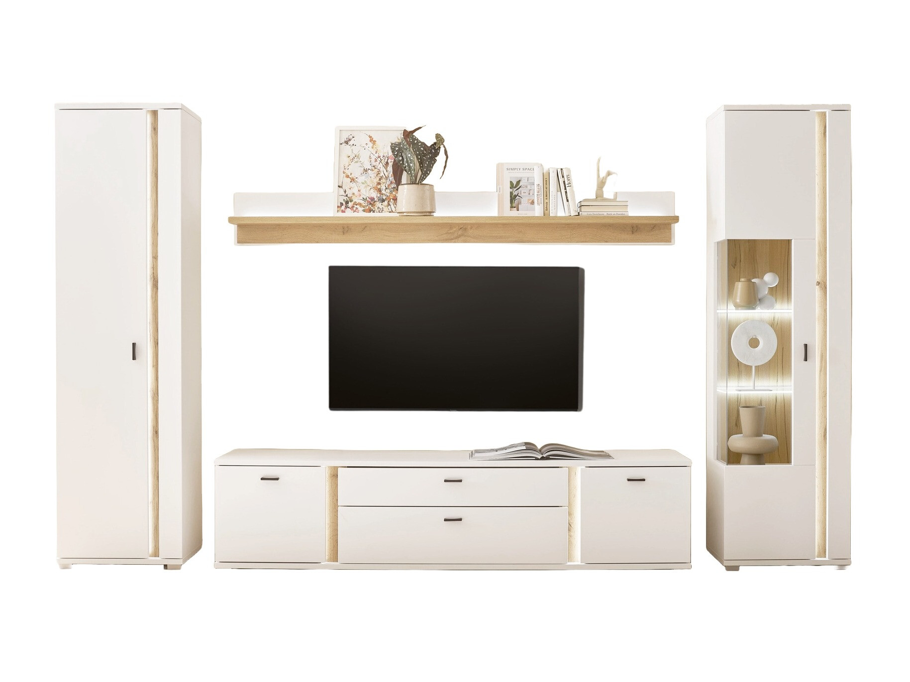 Komplet za dnevno sobo Avimavi 118 (Bela + Wotan hrast)