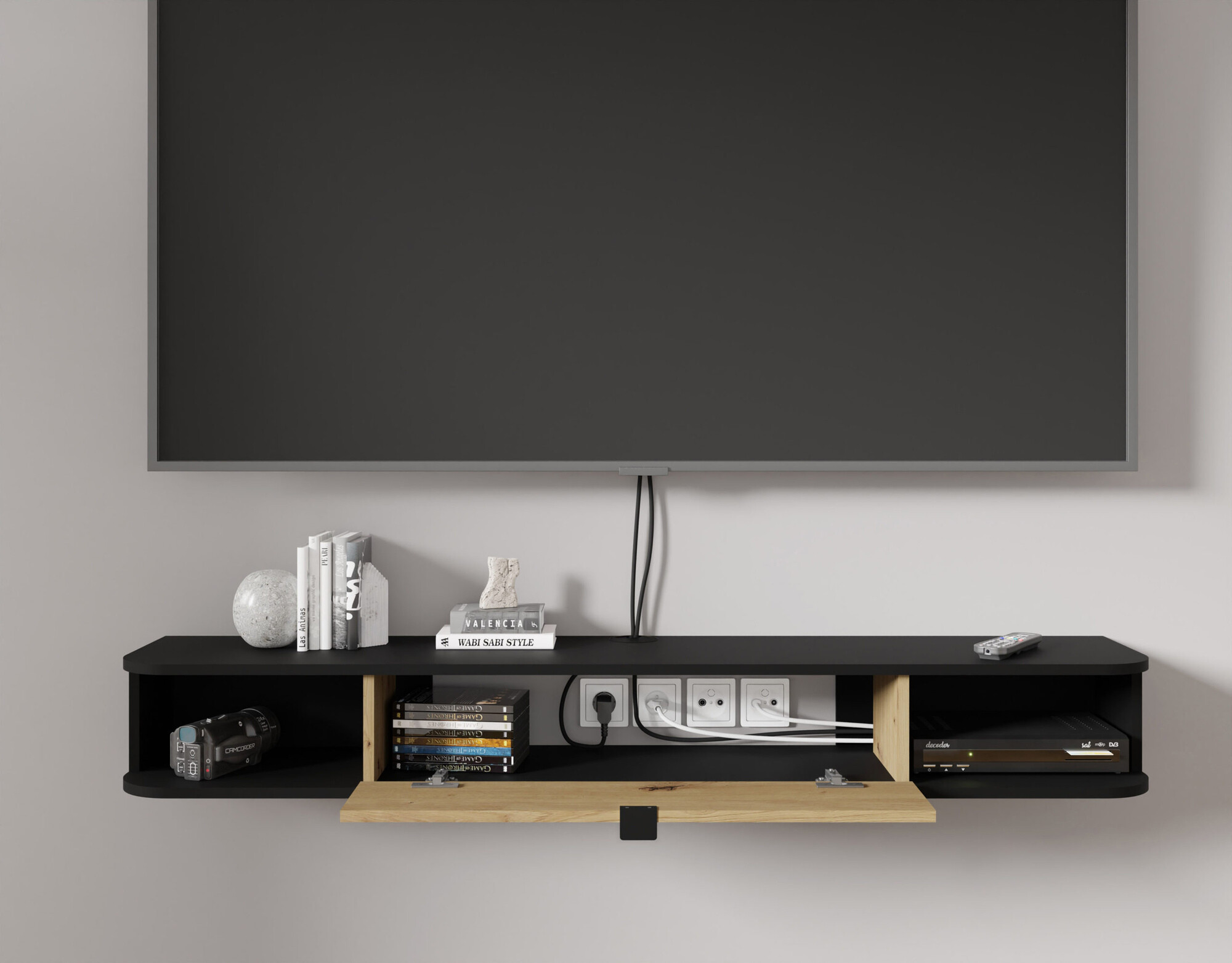 TV-omarica Buffalo 176 (Mat črna + Artisan hrast)