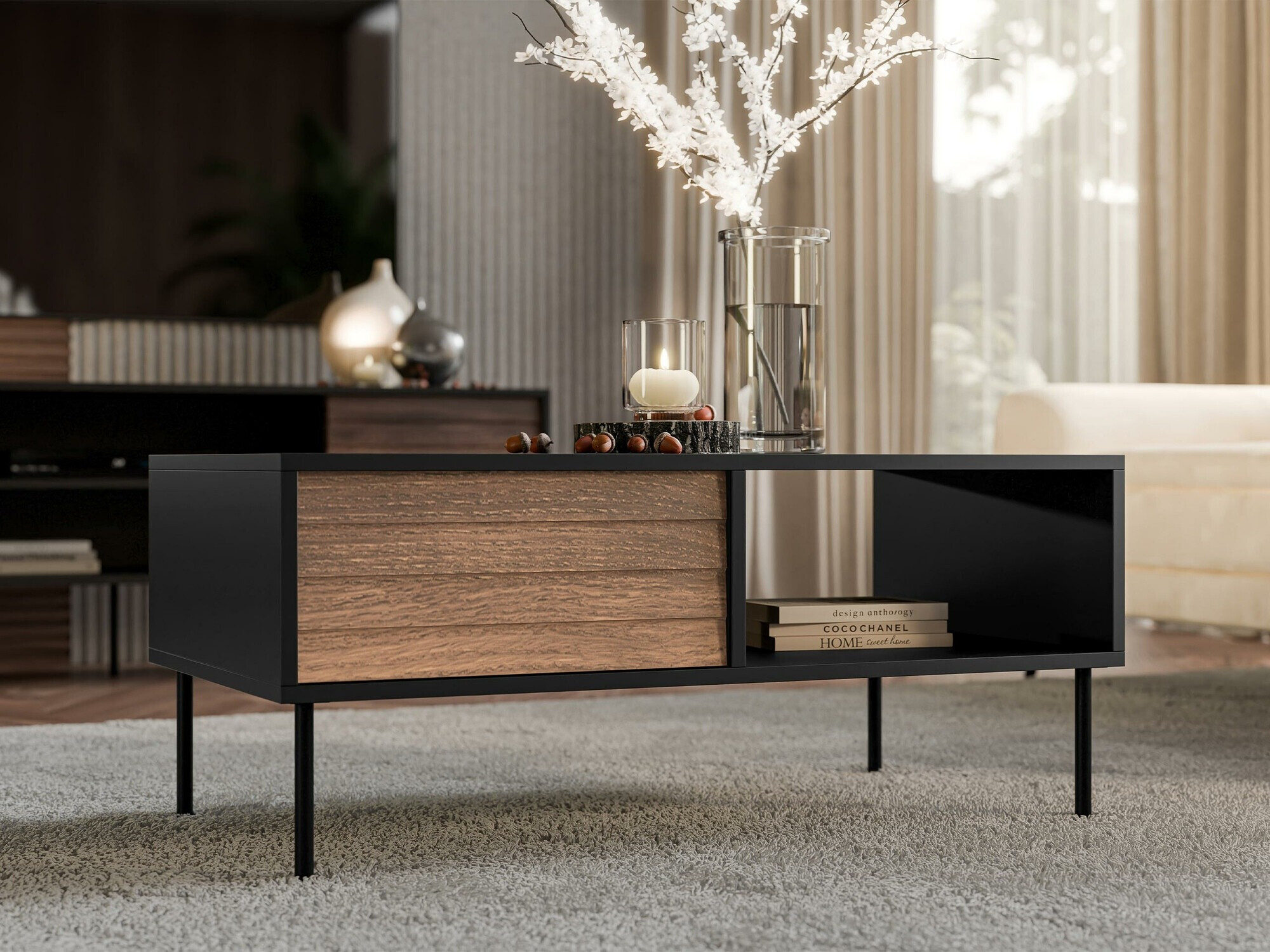 Klubska mizica Flosoru 103 (Oreh + Črna)