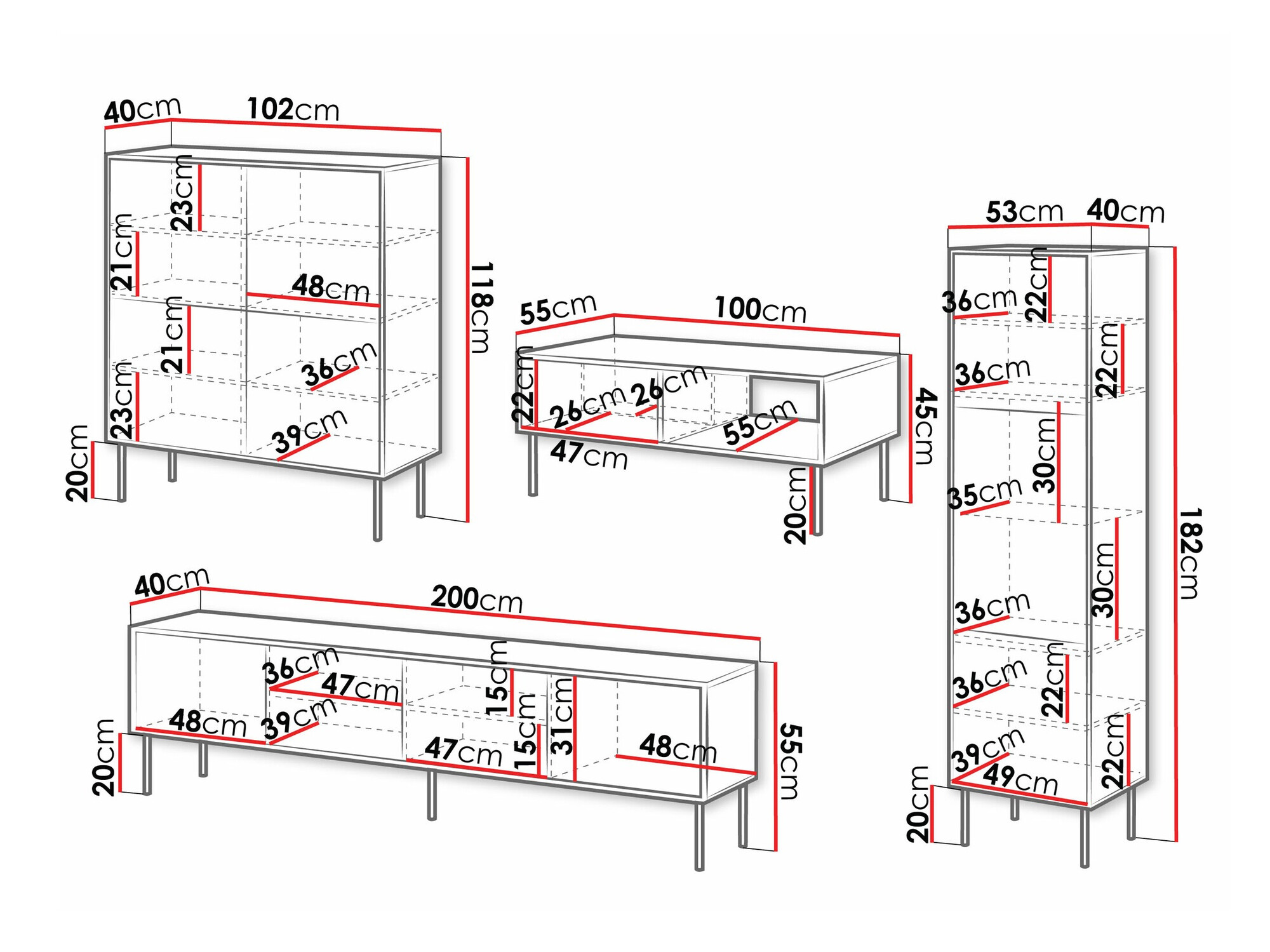 Komplet za dnevno sobo Flosoru 109 (Črna)
