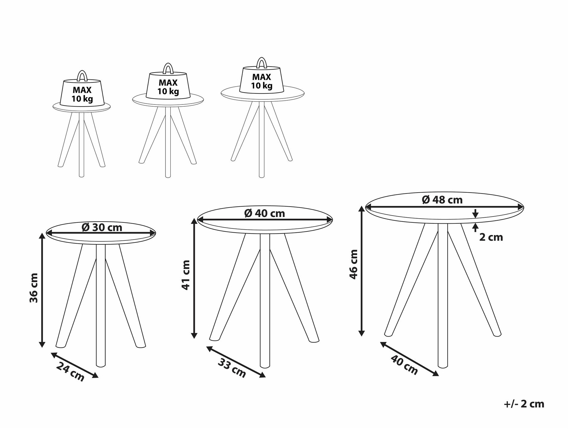 Komplet stranskih mizic Berwyn 1739 (Siva + Svetel les)