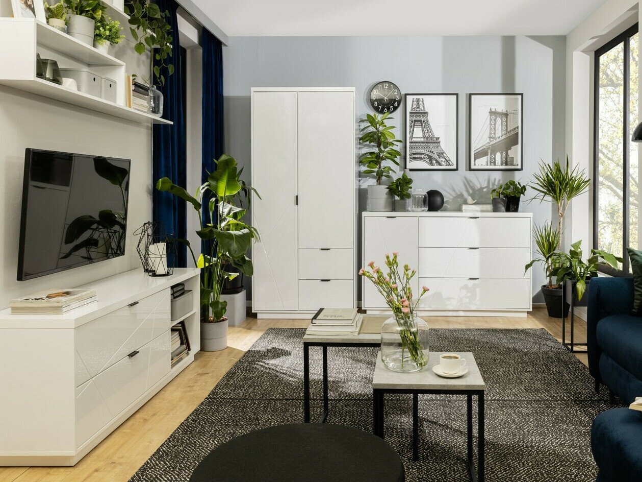 Garderobna omara Fivale 105 (Sijaj bela + Bela)