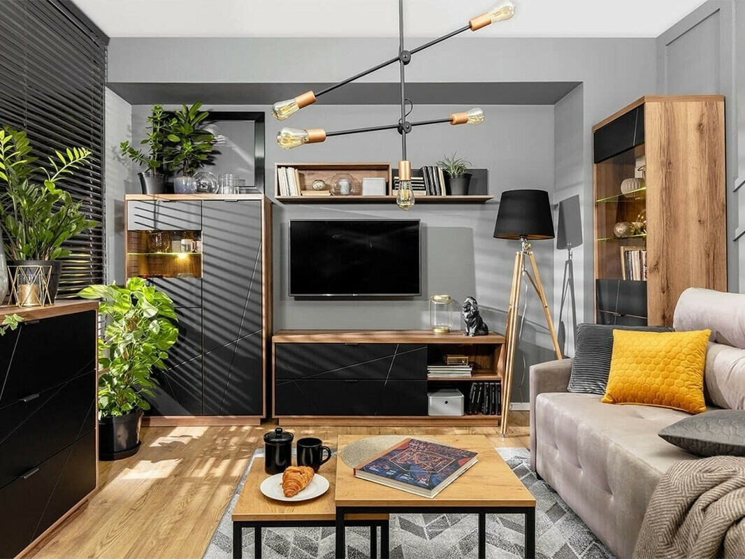 Regal Fivale 103 (Temni delano hrast + Mat črna)