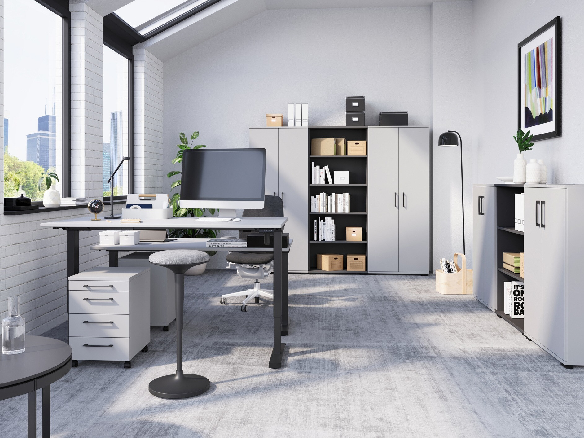 Dvižna pisalna miza Lartesi 115 (Svetlo siva + Črna)