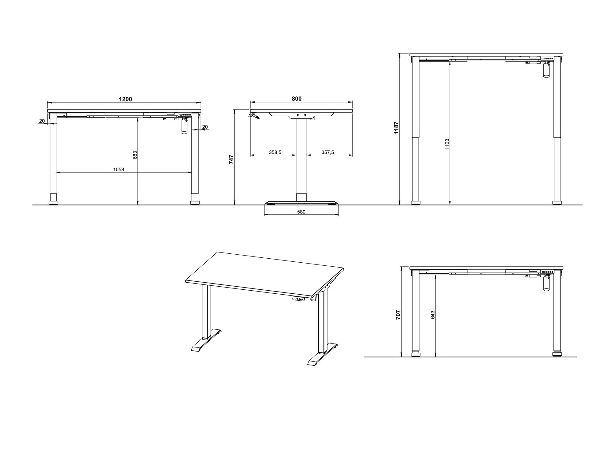 Dvižna pisalna miza Lartesi 115 (Svetlo siva + Črna)