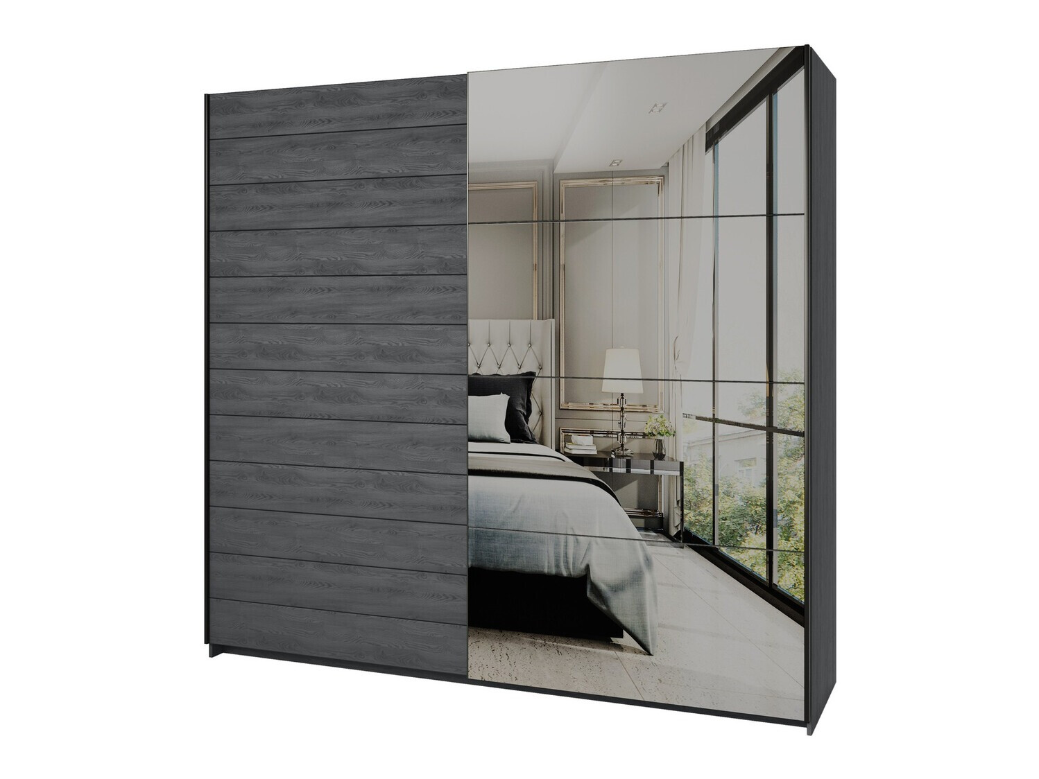 Garderobna omara Levruvu 105 (Sivi hrast + Črna)