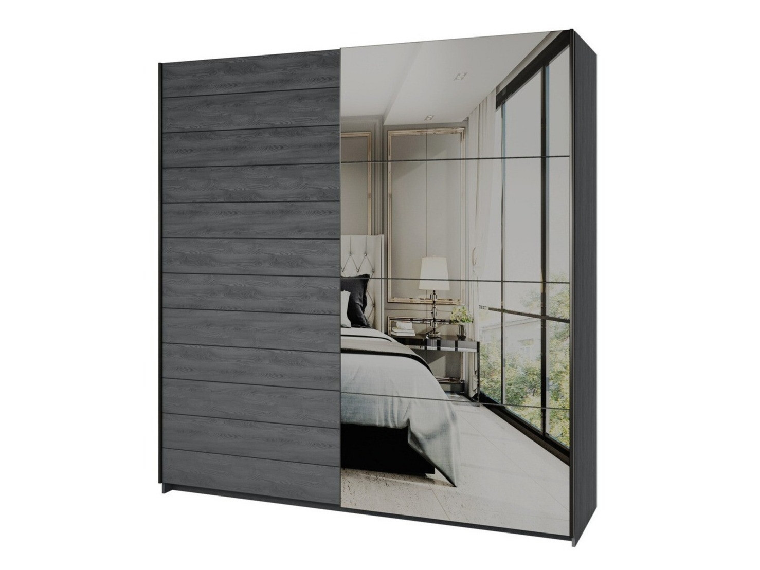 Garderobna omara Levruvu 105 (Sivi hrast + Črna)