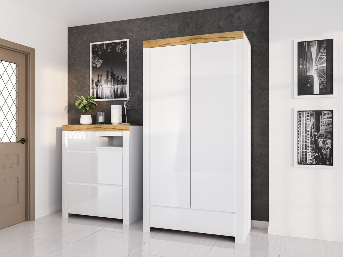 Omarica za čevlje Sonsoru 119 (Bela + Sijaj bela + Wotan hrast)