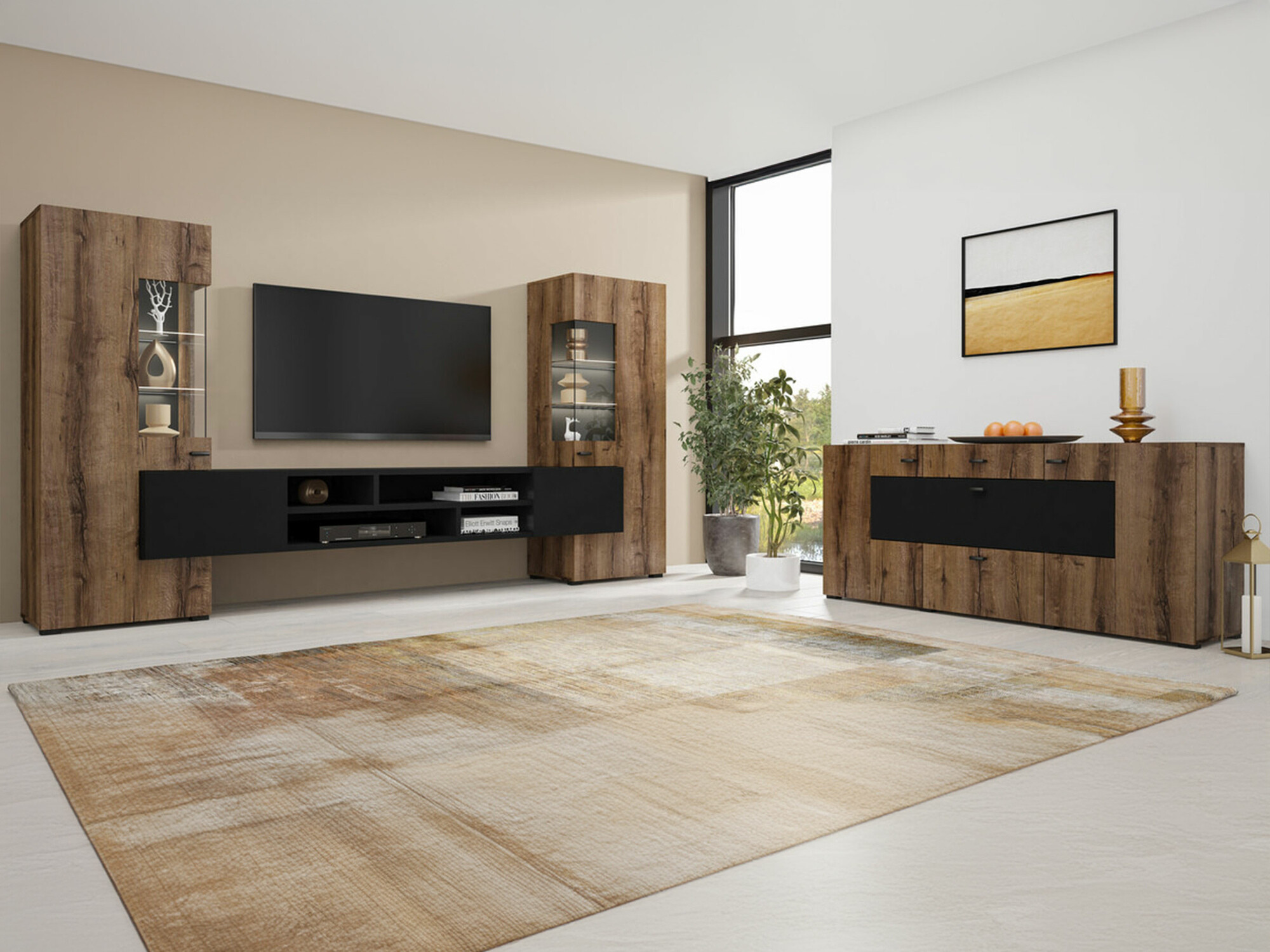 Komplet za dnevno sobo Mondalo 105 (Monastery hrast + Mat črna)