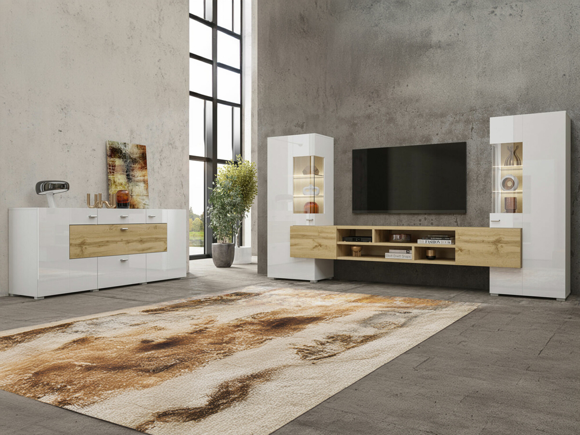 Komplet za dnevno sobo Mondalo 105 (Wotan hrast + Sijaj bela)