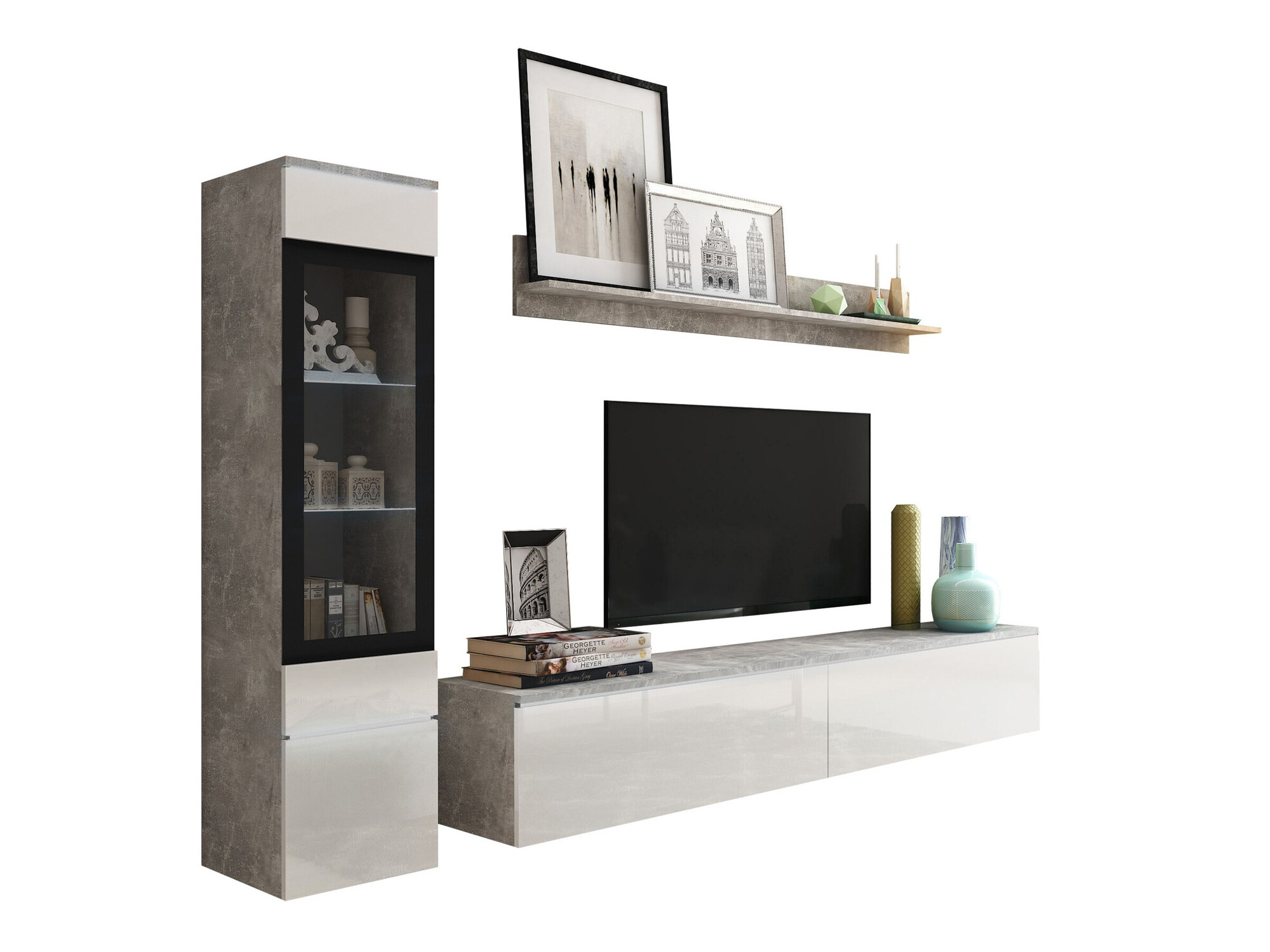 Komplet za dnevno sobo Sarasota 125 (Beton + Sijaj bela)