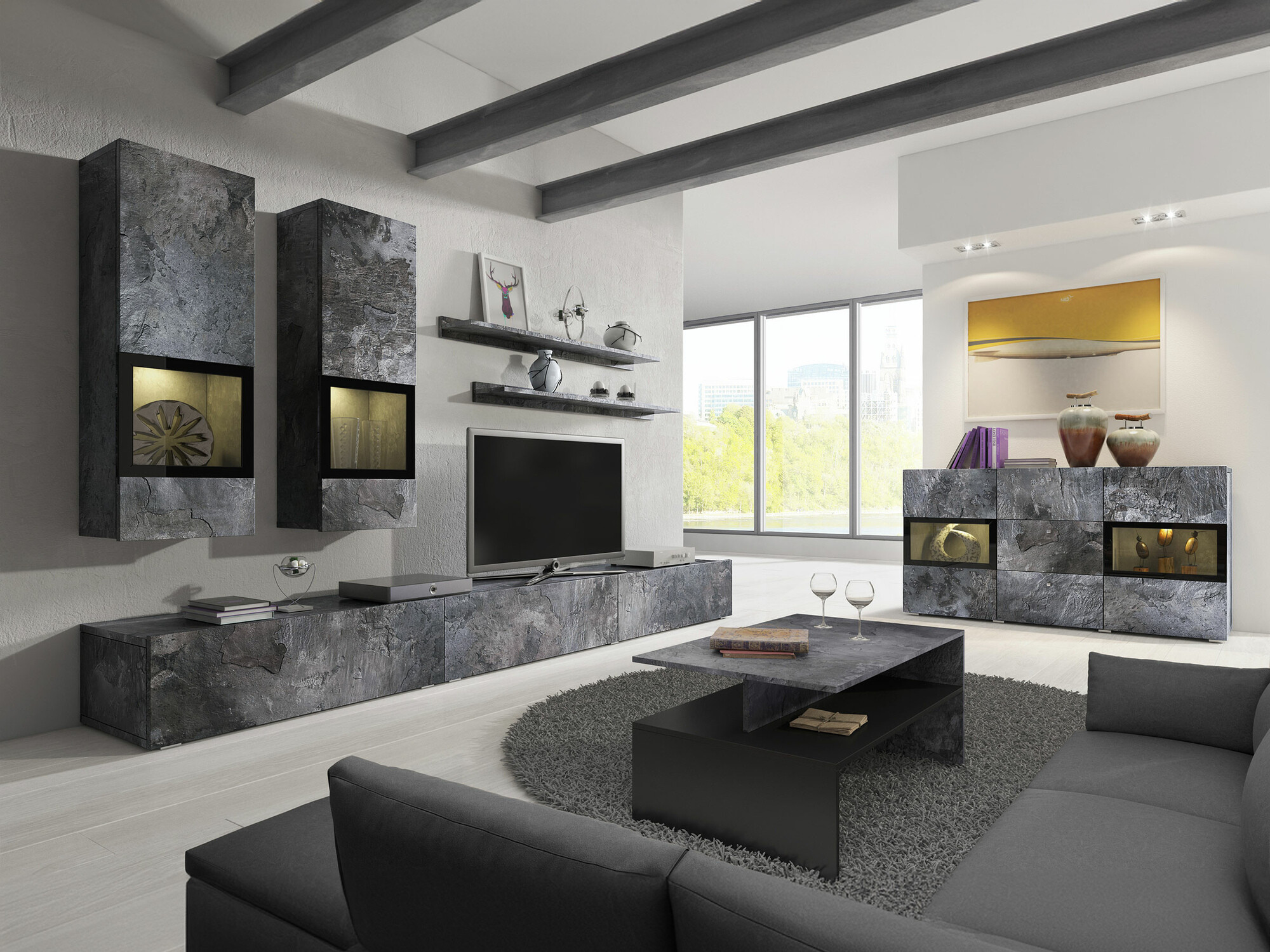 Komplet za dnevno sobo Serodeu 104 (Temen beton)