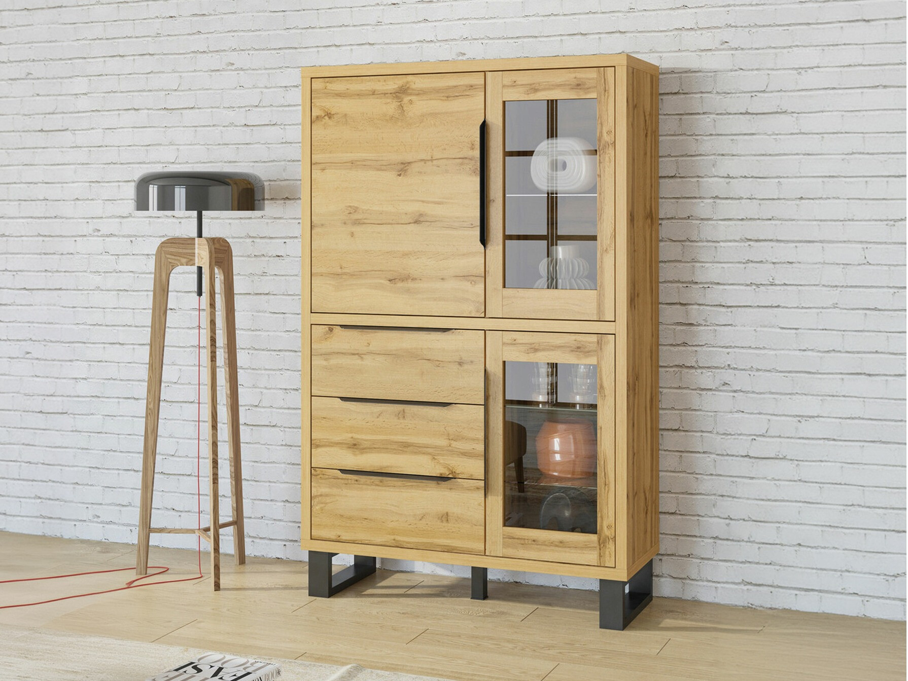 Regal Avicavu 104 (Wotan hrast + Črna)