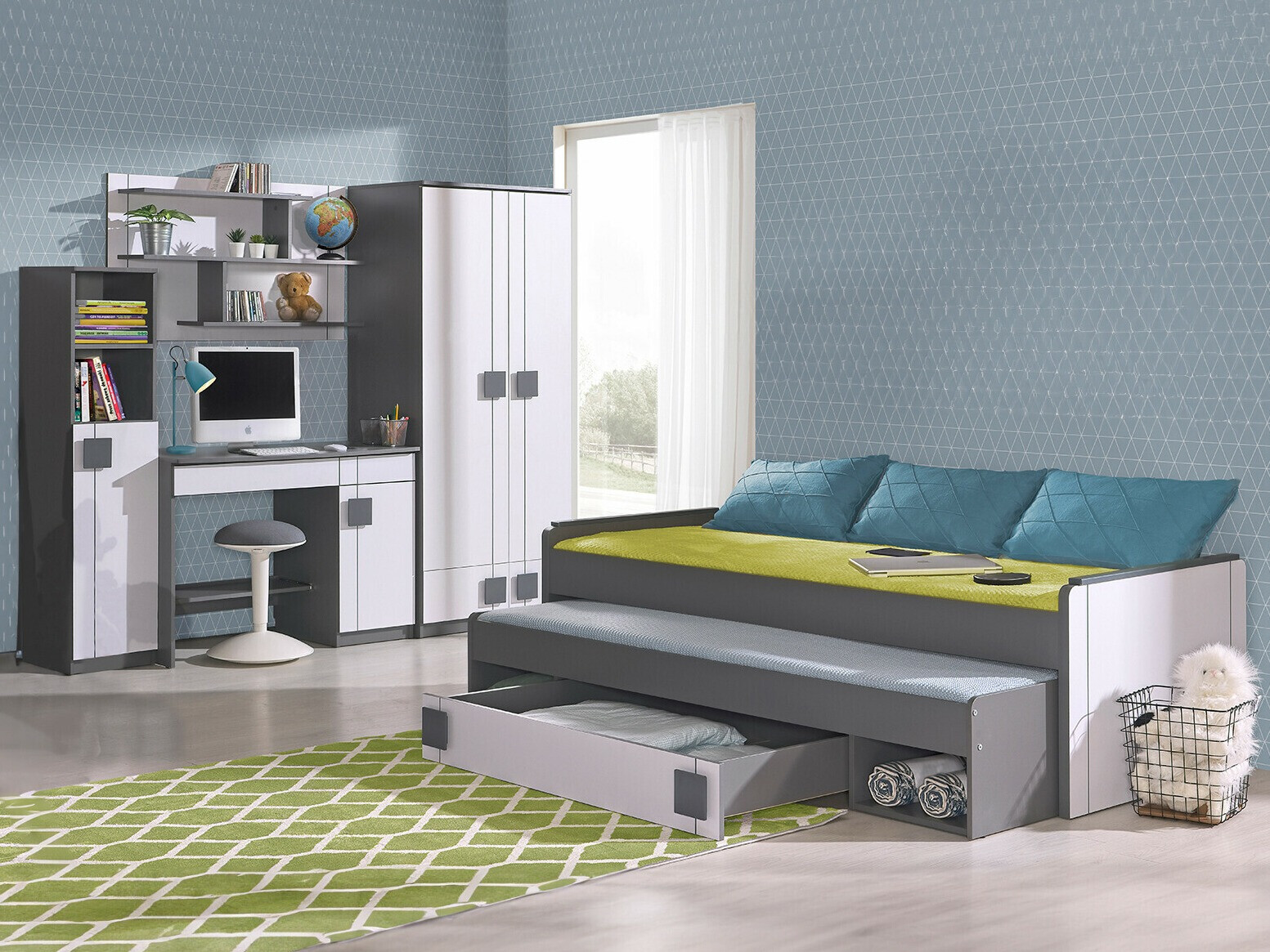 Komplet pohištva za otroško sobo Elmenou 119 (Bela + Antracit)