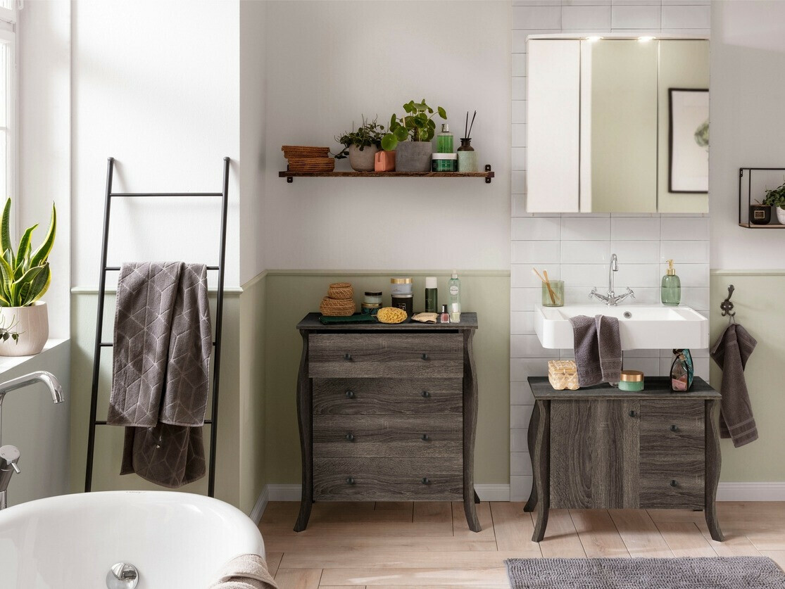 Prostostoječa kopalniška omarica za umivalnik Ophtole 101 (Sivi hrast)