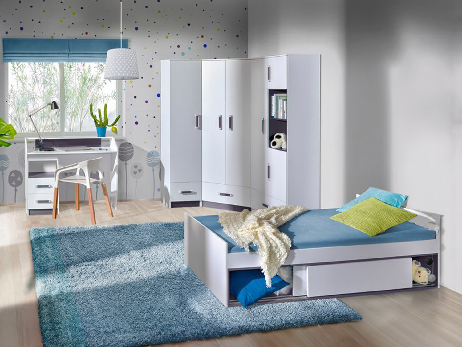 Komplet pohištva za otroško sobo Lorlare 120 (Bela + Siva)
