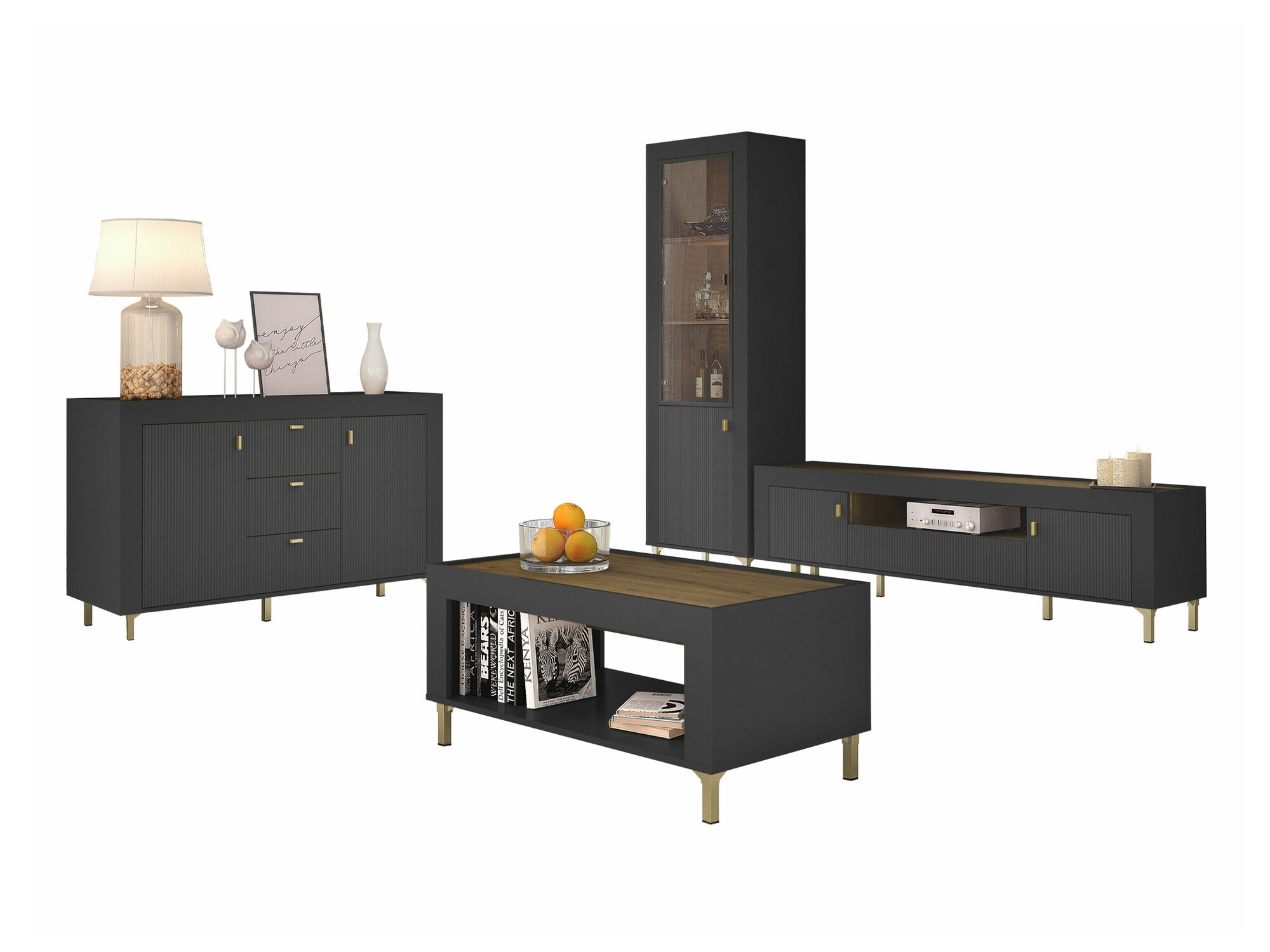 Komplet za dnevno sobo Mormavu 114 (Mat črna)