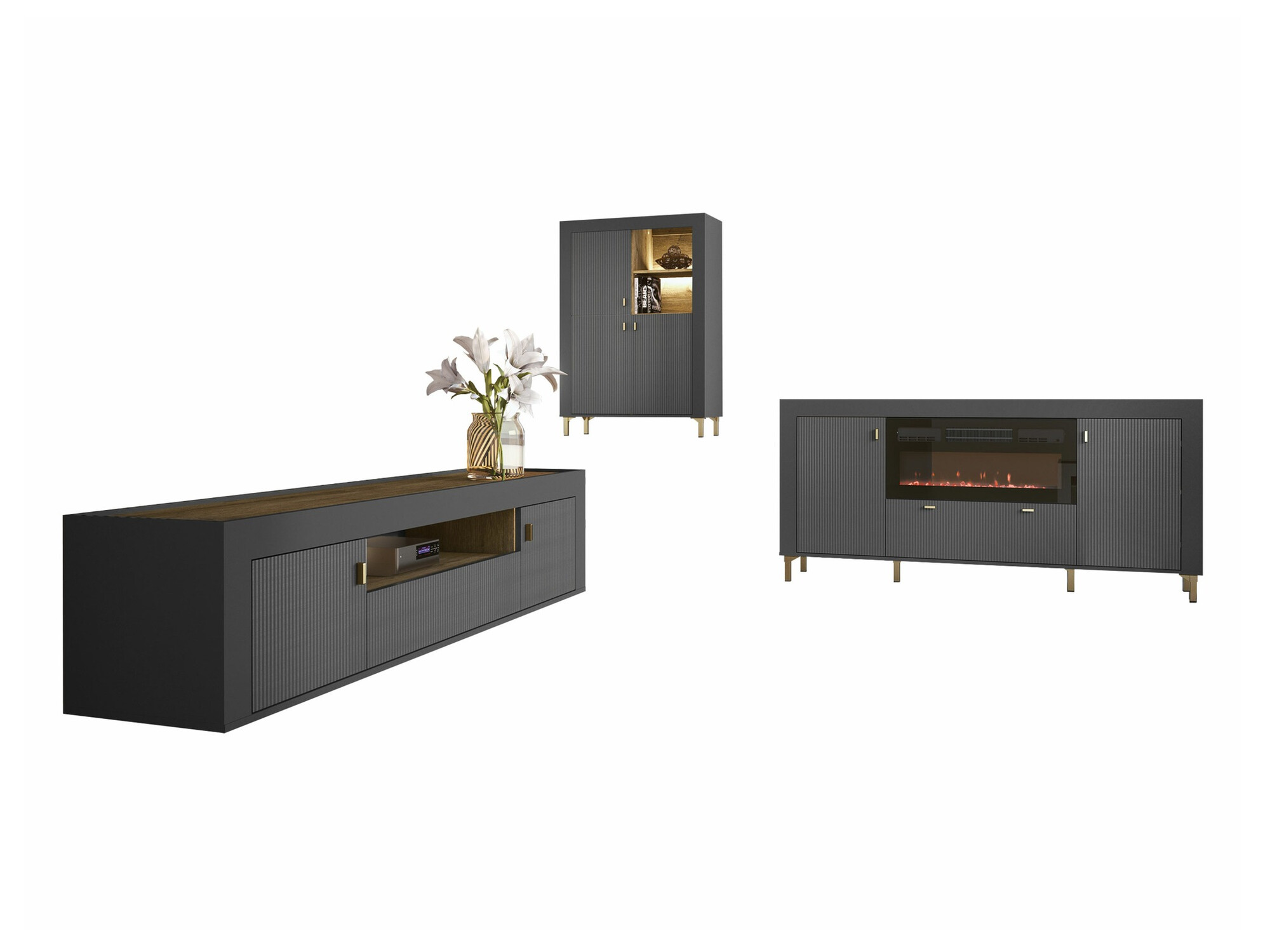 Komplet za dnevno sobo Mormavu 115 (Mat črna)