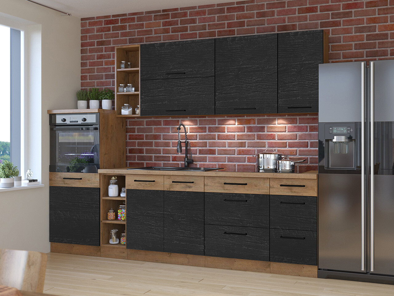 Modularna omarica z vrati Wood Dark 100