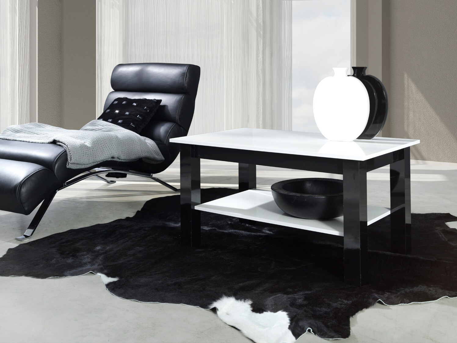 Klubska mizica Murrieta 114 (Sijaj bela + Sijaj črna)