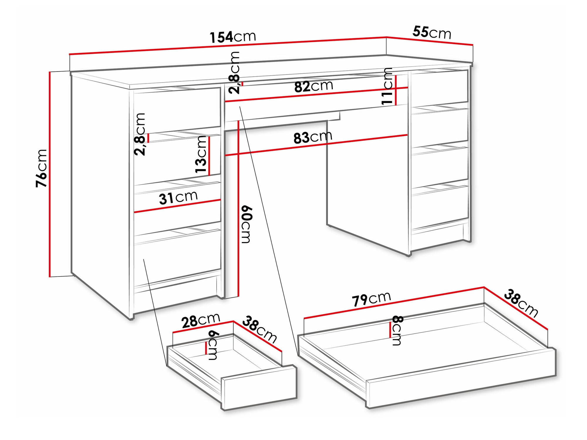 Pisalna miza Comfivo 401 (Bela)