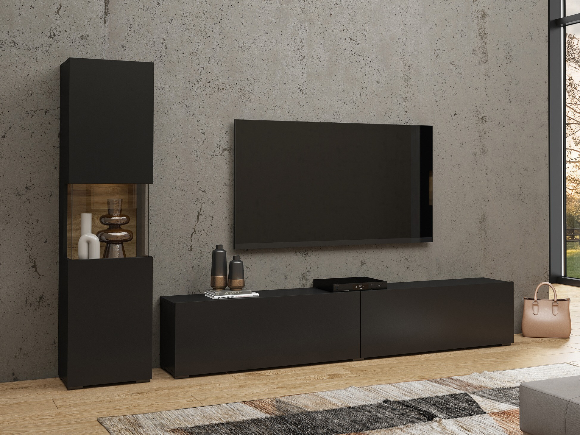 Regal Revmiru 100 (Črna + Wotan hrast)